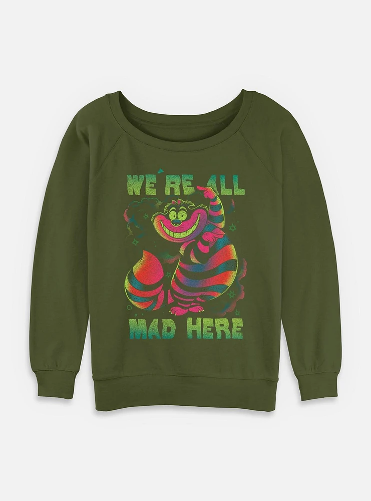 Disney Alice Wonderland Cheshire Rainbow Womens Slouchy Sweatshirt