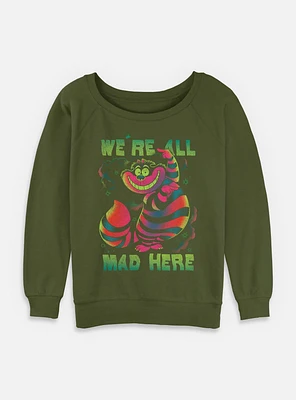 Disney Alice Wonderland Cheshire Rainbow Womens Slouchy Sweatshirt