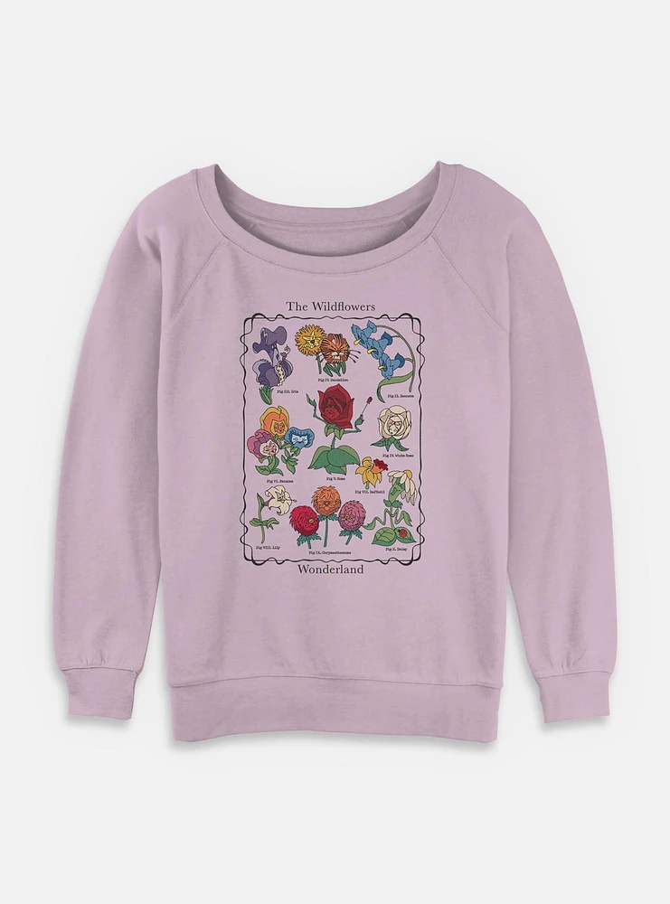 Disney Alice Wonderland Flowers Womens Slouchy Sweatshirt