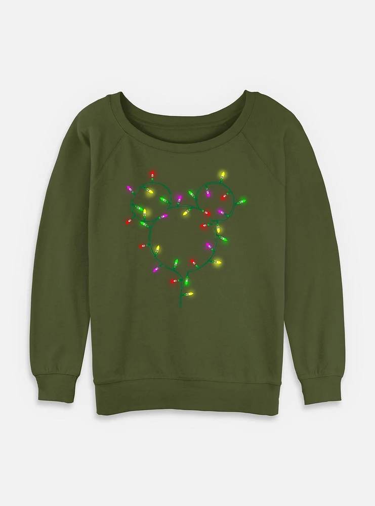 Disney Mickey MouseChristmas Light Strand Womens Slouchy Sweatshirt