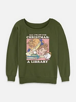 Disney Princesses A Library Christmas Present Womens Slouchy Sweatshirt