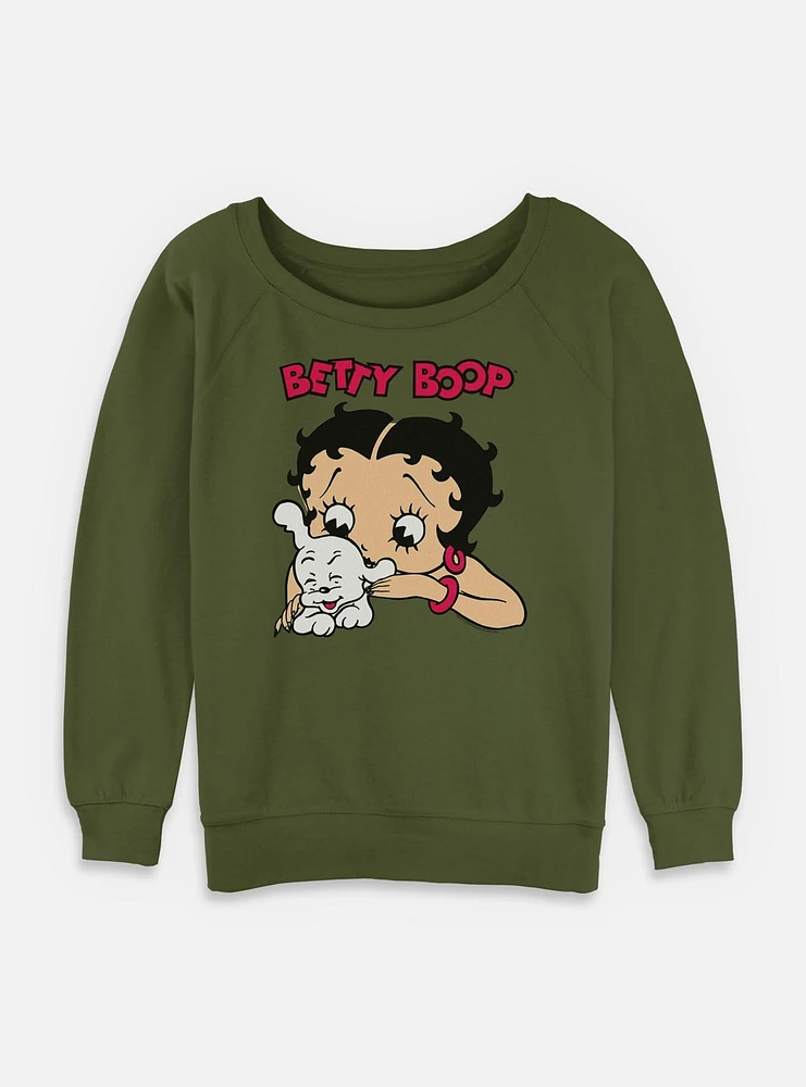 Betty Boop And Pudgy Womens Slouchy Sweatshirt
