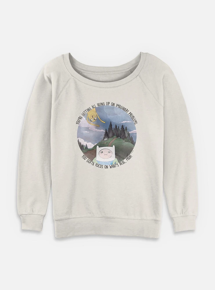 Adventure Time Finn and Jake Focus On Whats Real Womens Slouchy Sweatshirt