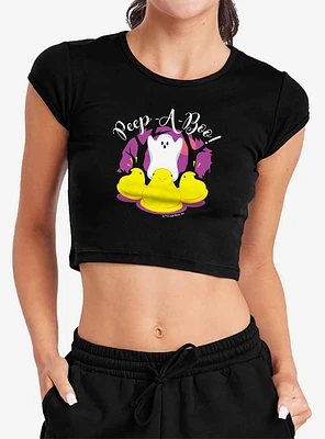 Peeps Peep-A-Boo Ghost Halloween Baby Rib Womens Crop Top
