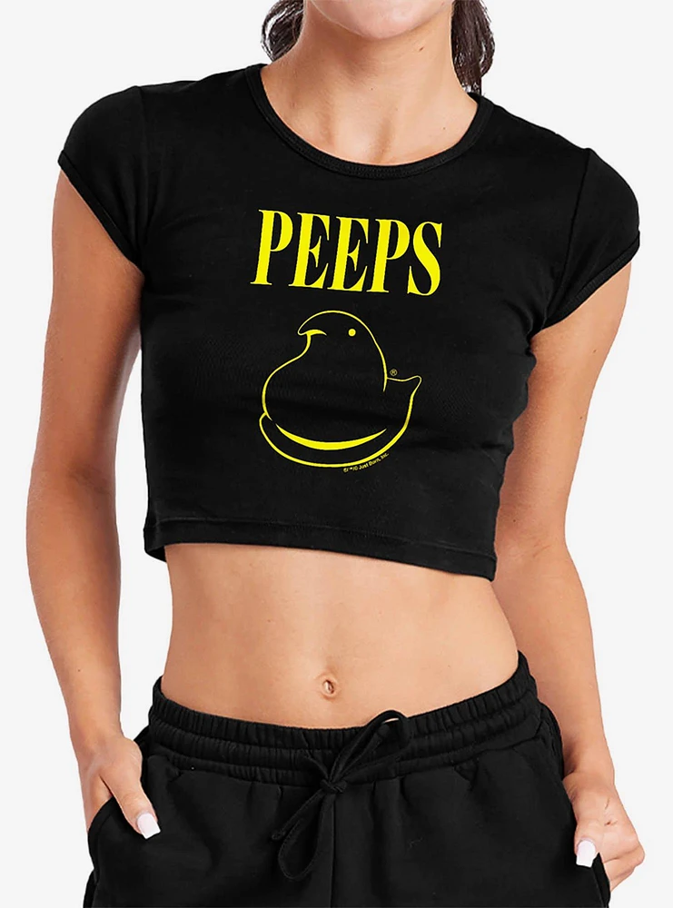 Peeps Easter Black And Yellow Baby Rib Womens Crop Top