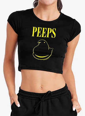 Peeps Easter Black And Yellow Baby Rib Womens Crop Top