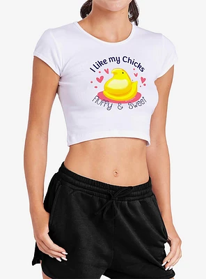 Peeps Easter I Like My Chicks Fluffy And Sweet Baby Rib Womens Crop Top