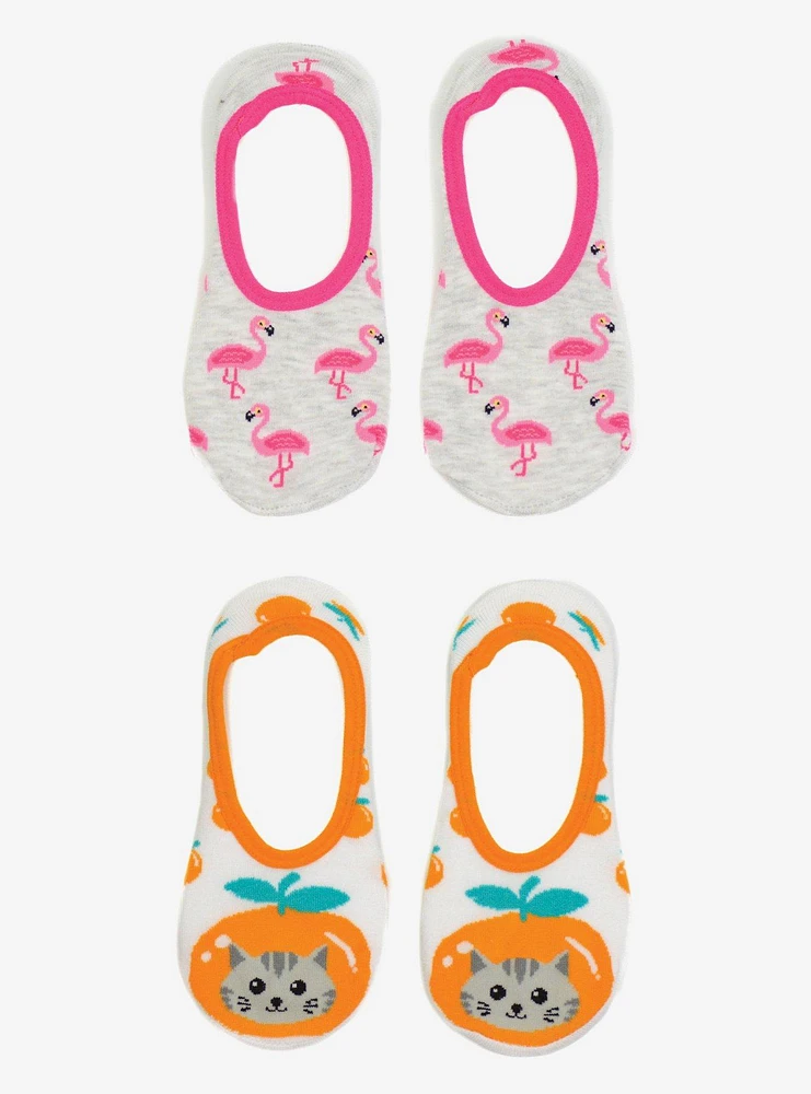 Summertime Flamingos and Cat 2-Pairs Socks