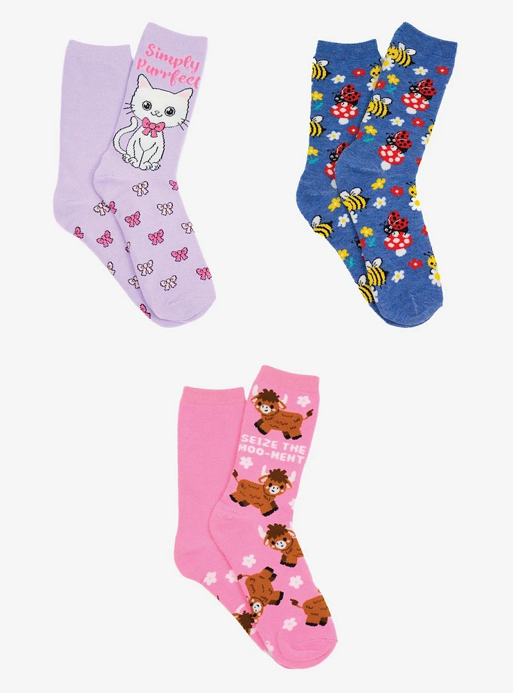 Summertime Meadow 3-Pairs Crew Socks