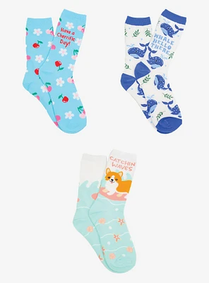 Summertime Beach 3-Pairs Crew Socks