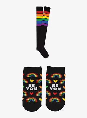 Pride Over The Knee Rainbow Stripe and Be You 2-Pairs Socks