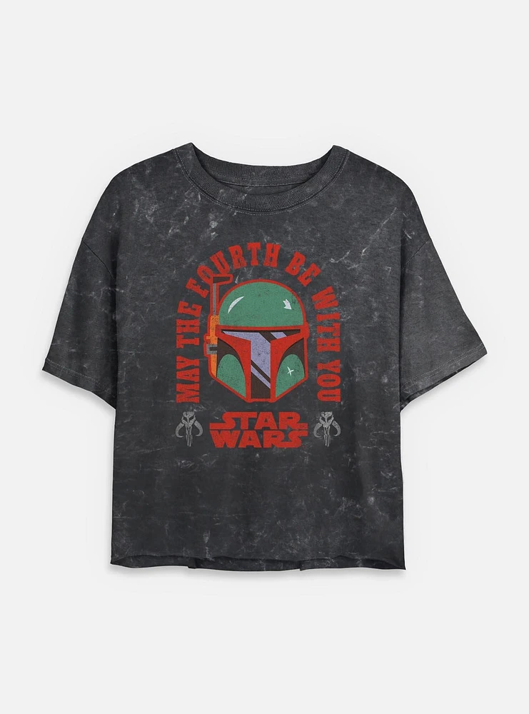 Star Wars Boba Fett May The 4th Womens Mineral Wash Crop T-Shirt