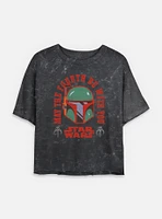 Star Wars Boba Fett May The 4th Womens Mineral Wash Crop T-Shirt
