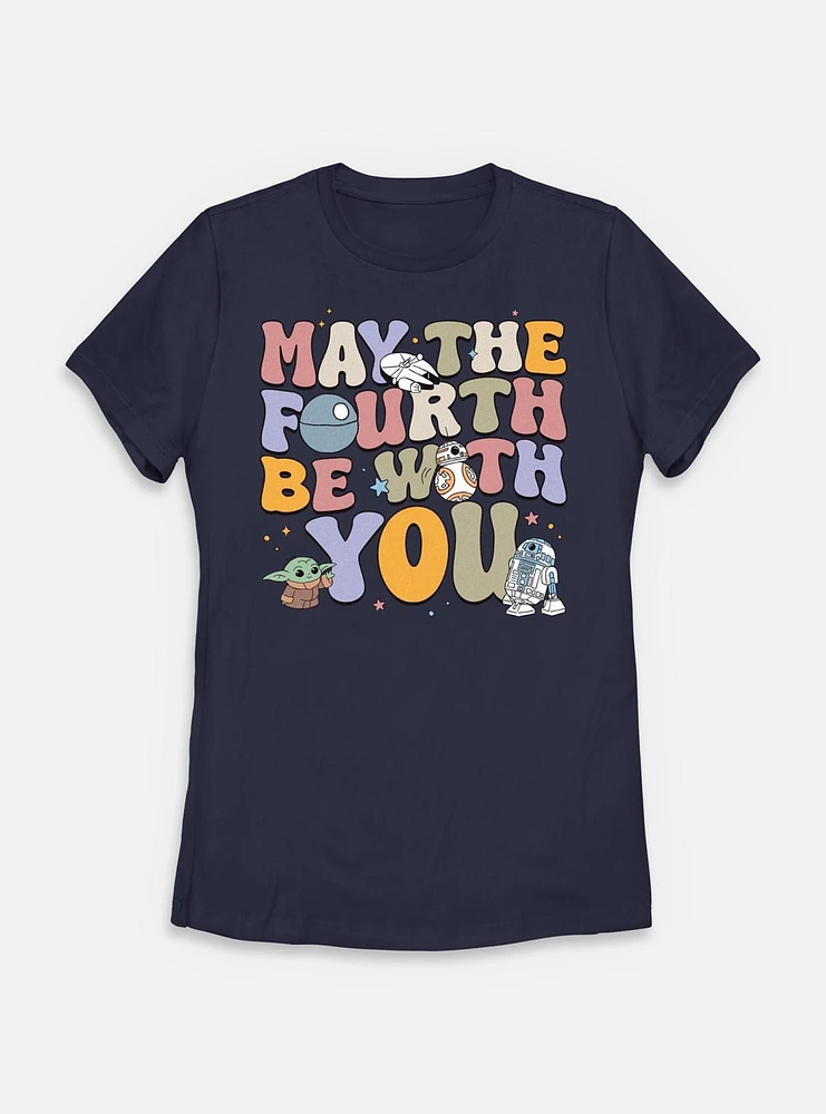 Star Wars The Mandalorian May Fourth Groovy Text Womens T-Shirt