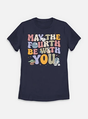 Star Wars The Mandalorian May Fourth Groovy Text Womens T-Shirt