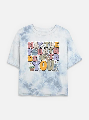 Star Wars The Mandalorian May Fourth Groovy Text Womens Tie-Dye Crop T-Shirt