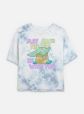 Star Wars The Mandalorian May 4th Grogu Womens Tie-Dye Crop T-Shirt