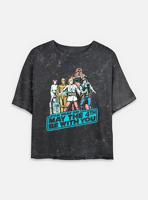 Star Wars May The 4th Group Womens Mineral Wash Crop T-Shirt