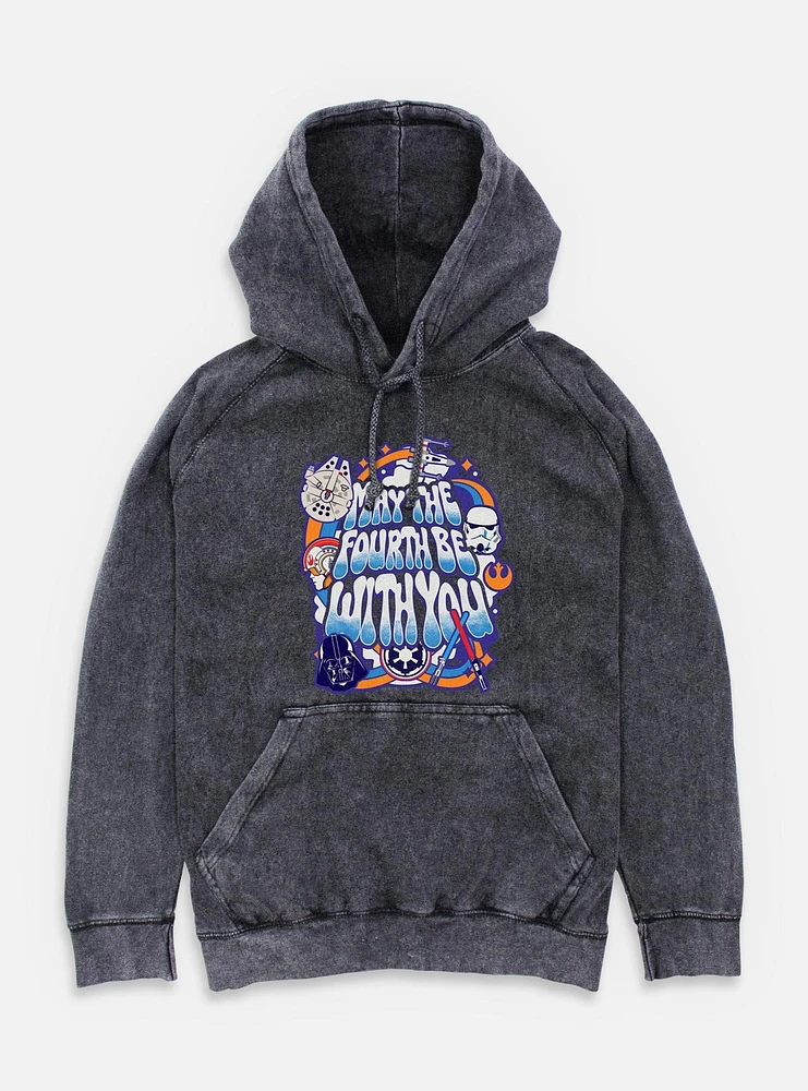 Star Wars Bubble Text May The Fourth Mineral Wash Hoodie