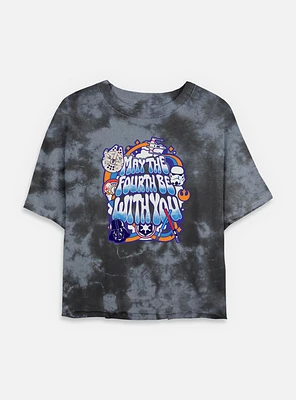 Star Wars Bubble Text May The Fourth Womens Tie-Dye Crop T-Shirt