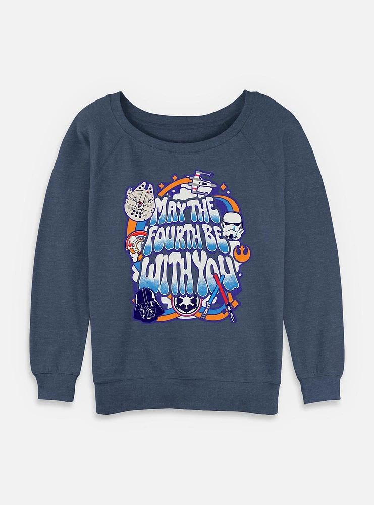 Star Wars Bubble Text May The Fourth Womens Slouchy Sweatshirt