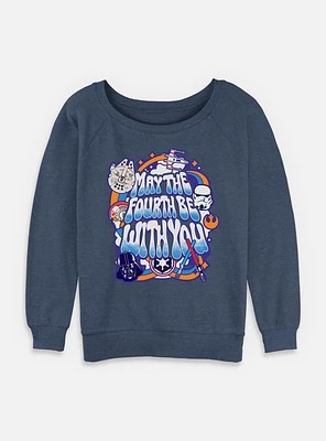 Star Wars Bubble Text May The Fourth Womens Slouchy Sweatshirt