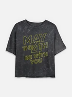 Star Wars May The 4th Be With You Womens Mineral Wash Crop T-Shirt