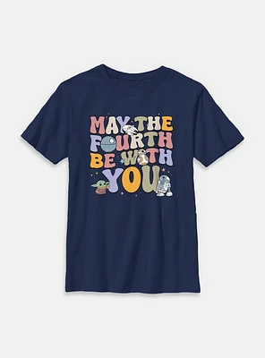 Star Wars The Mandalorian May Fourth Groovy Text Youth T-Shirt