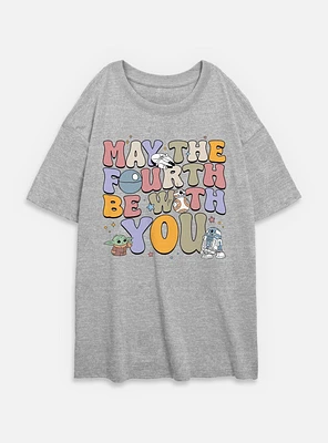 Star Wars The Mandalorian May Fourth Groovy Text Womens Oversized T-Shirt