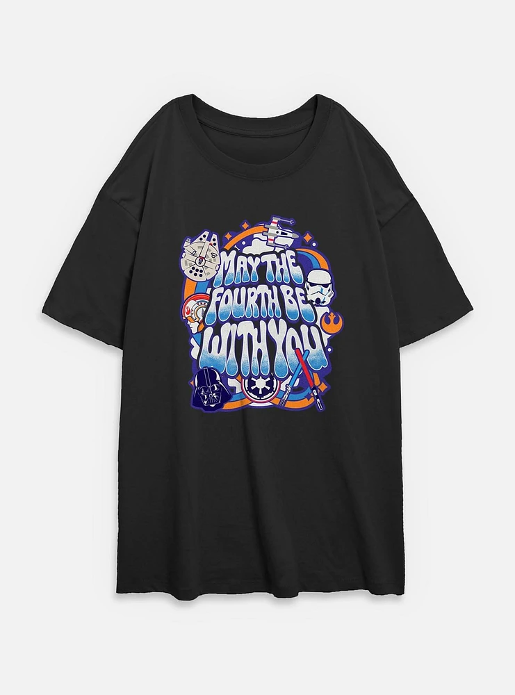 Star Wars Bubble Text May The Fourth Womens Oversized T-Shirt
