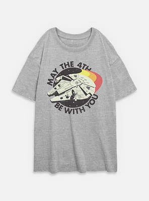 Star Wars Retro May The 4th Millenium Falcon Womens Oversized T-Shirt