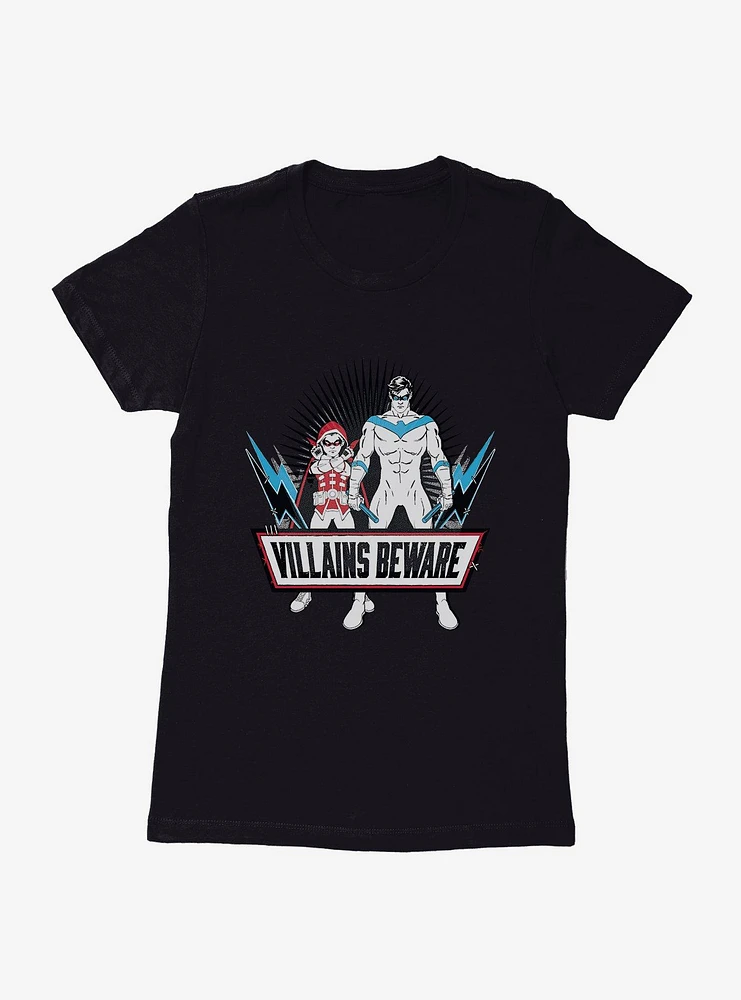 DC Comics Batman Robin Nightwing Villains Beware Womens Black T-Shirt