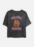 Stranger Things Hellfire Forever Pumpkin Womens Mineral Wash Crop T-Shirt