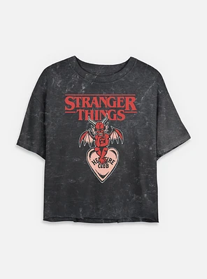 Stranger Things Hellfire Club Devil Womens Mineral Wash Crop T-Shirt