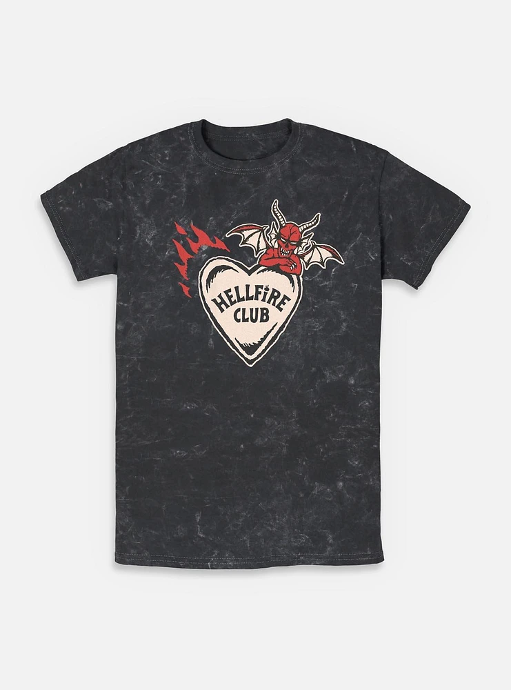 Stranger Things Hellfire Club Devil Heart Mineral Wash T-Shirt