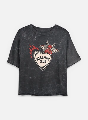 Stranger Things Hellfire Club Devil Heart Womens Mineral Wash Crop T-Shirt