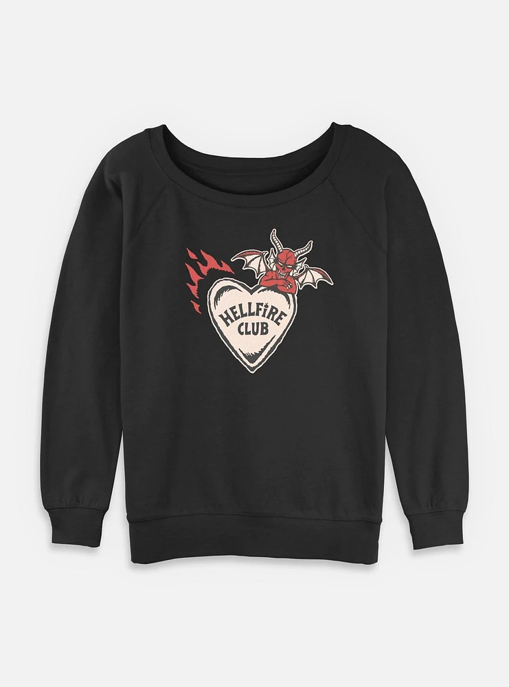 Stranger Things Hellfire Club Devil Heart Womens Slouchy Sweatshirt