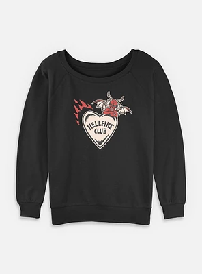 Stranger Things Hellfire Club Devil Heart Womens Slouchy Sweatshirt