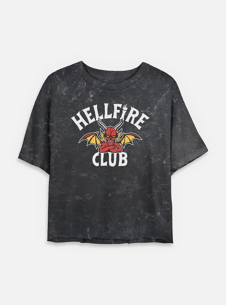 Stranger Things Devil Hellfire Club Logo Womens Mineral Wash Crop T-Shirt