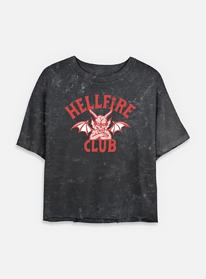 Stranger Things Devil Logo Hellfire Club Womens Mineral Wash Crop T-Shirt