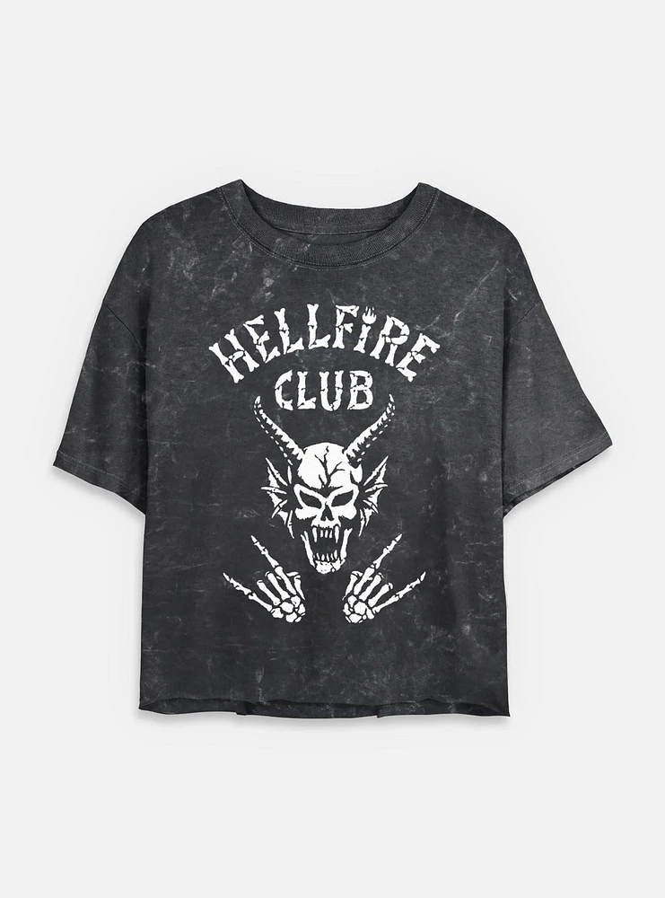 Stranger Things Hellfire Club Rocks Womens Mineral Wash Crop T-Shirt