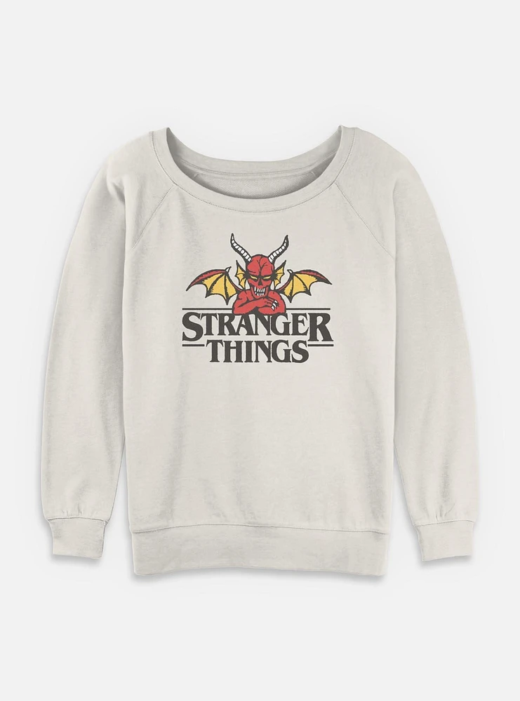 Stranger Things Hellfire Club Devil Logo Womens Slouchy Sweatshirt