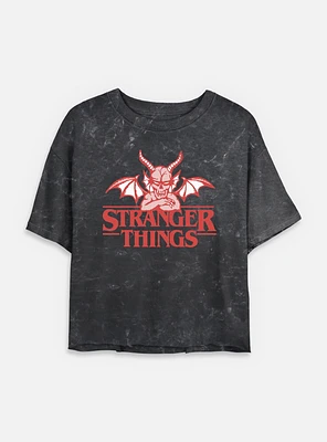 Stranger Things Devil Hellfire Clube Logo Womens Mineral Wash Crop T-Shirt