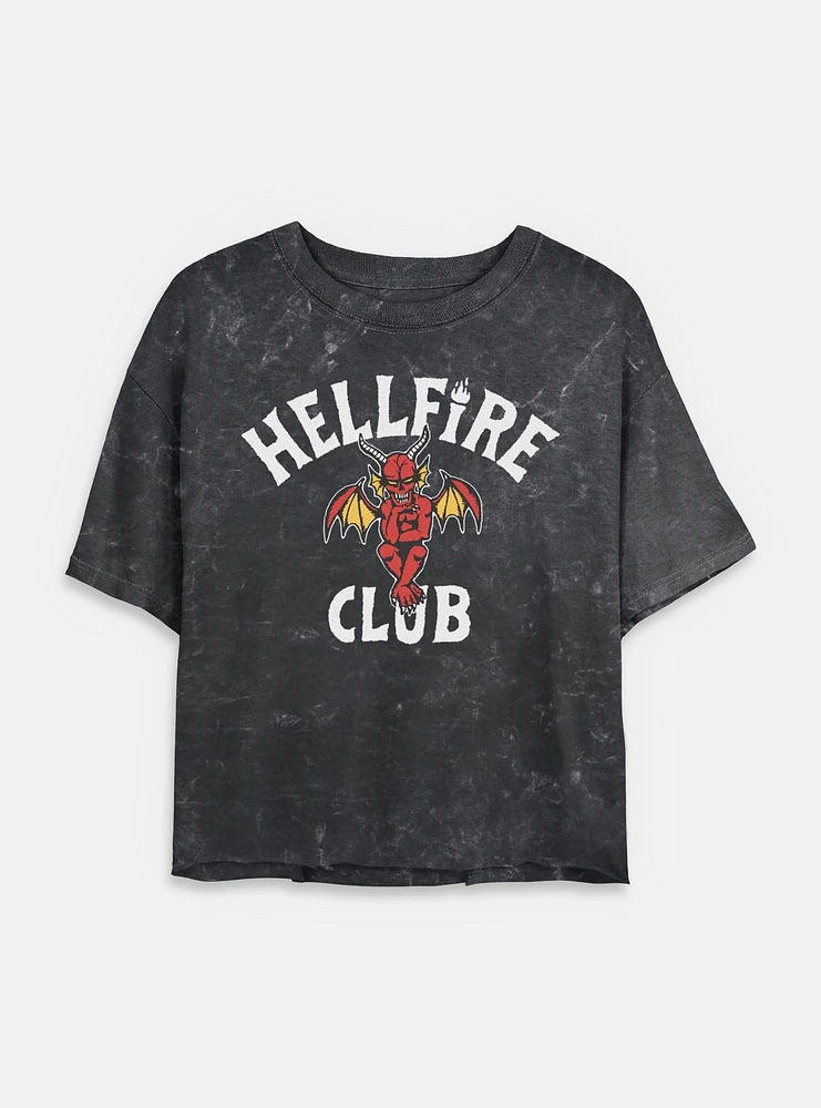Stranger Things Hellfire Club Devil Frame Womens Mineral Wash Crop T-Shirt