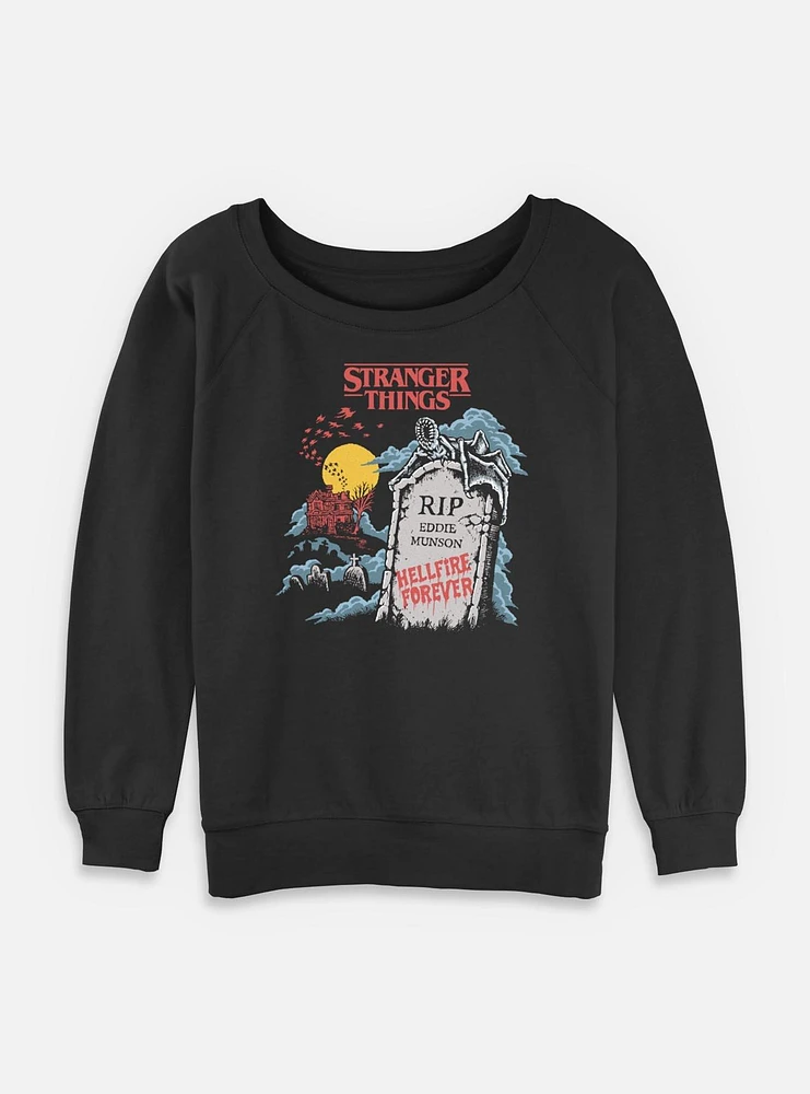 Stranger Things RIP Eddie Munson Hellfire Forever Womens Slouchy Sweatshirt