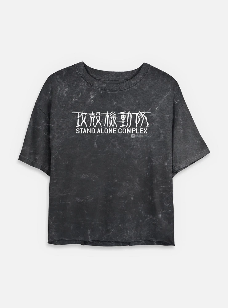 Ghost the Shell Stand Alone Complex Logo Mineral Wash Womens Crop T-Shirt