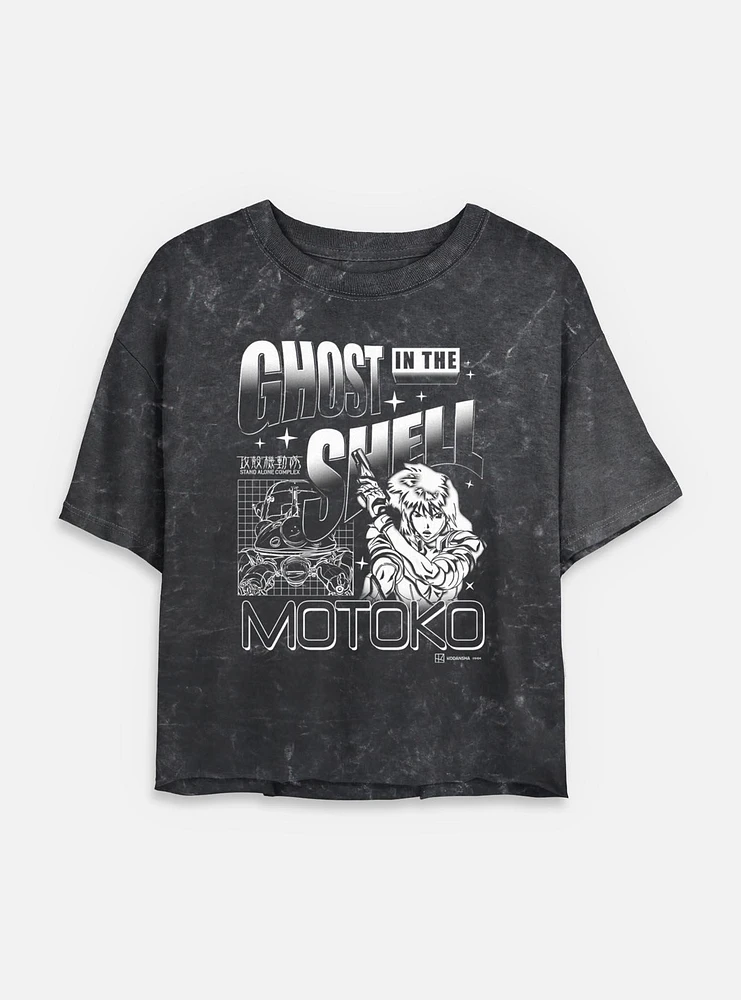 Ghost the Shell Grid Mineral Wash Womens Crop T-Shirt