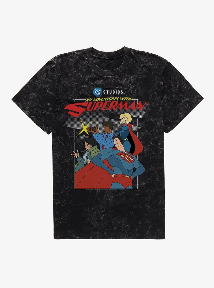 DC My Adventures With Superman Posing Group Mineral Wash T-Shirt