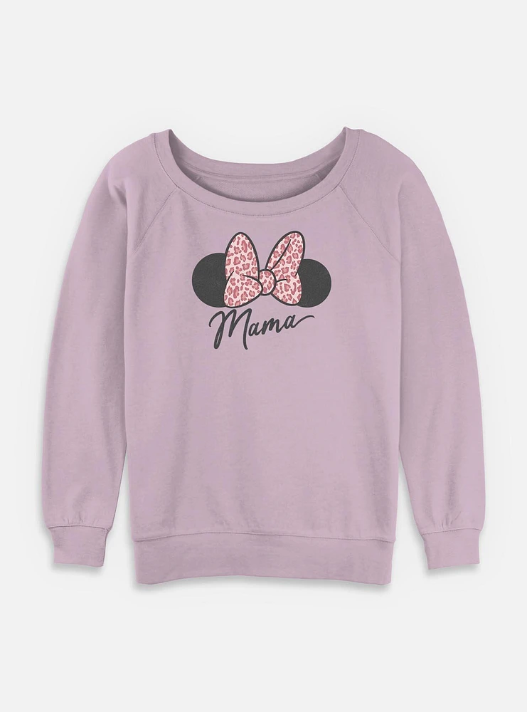 Disney Minnie Mouse Mama Leopard Bow Womens Slouchy Sweatshirt