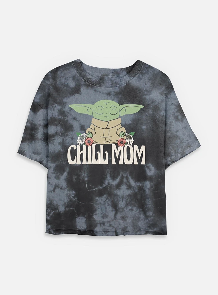 Star Wars The Mandalorian Chill Mom Tie-Dye Womens Crop T-Shirt